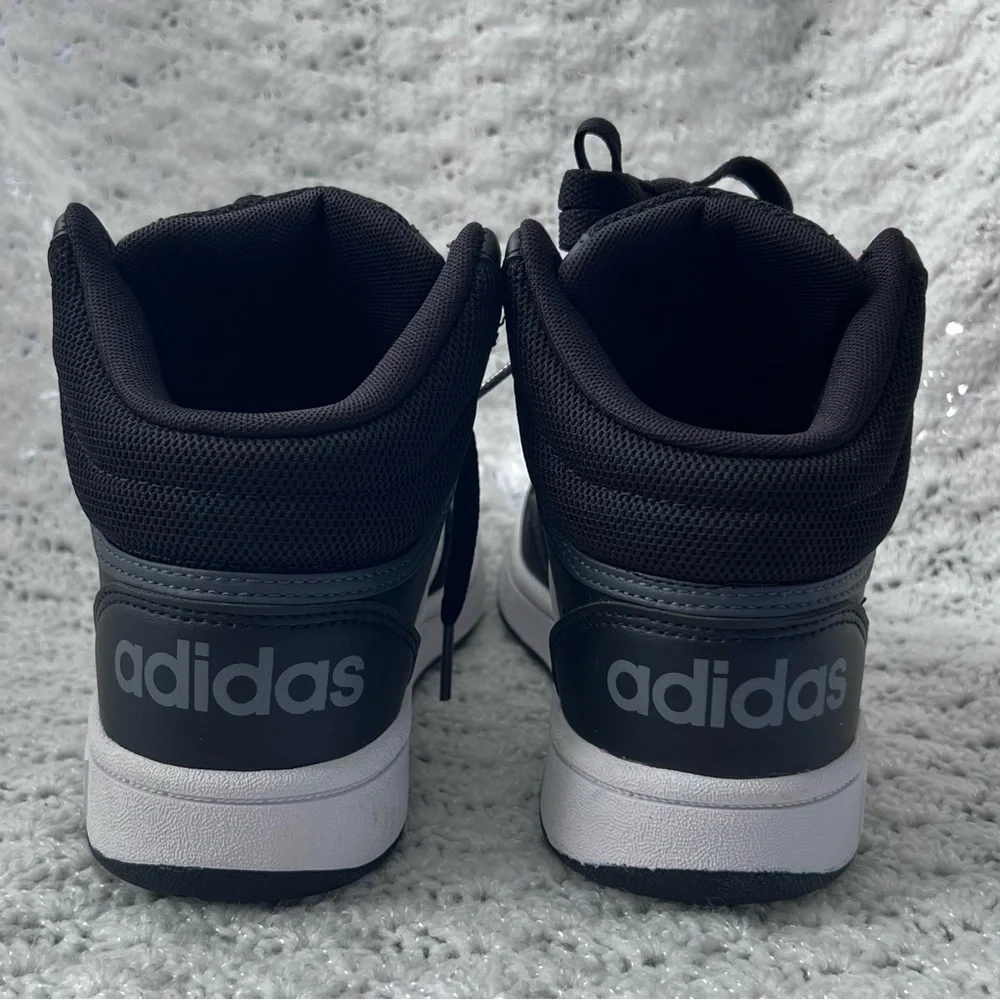 Adidas Hoops Mid 3.0 kids sneaker- black/ white boys size 2 - Picture 7 of 12